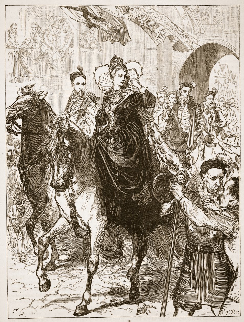 Ingresso pubblico di Elisabetta a Londra, illustrazione da Cassells Illustrated History of England da English School