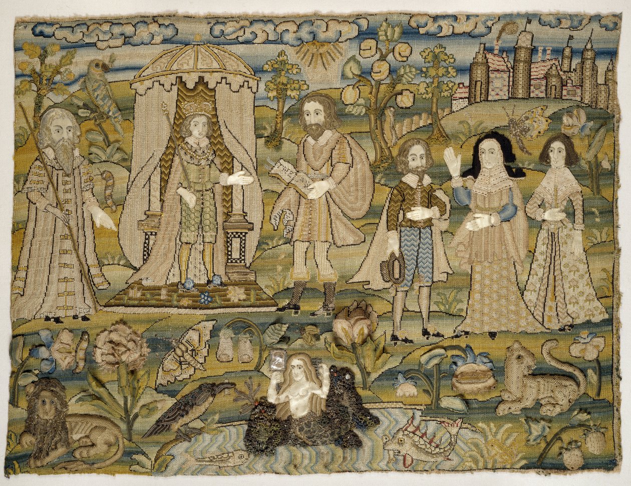 Quadro ricamato: "La proclamazione di Salomone", metà del XVII secolo da English School