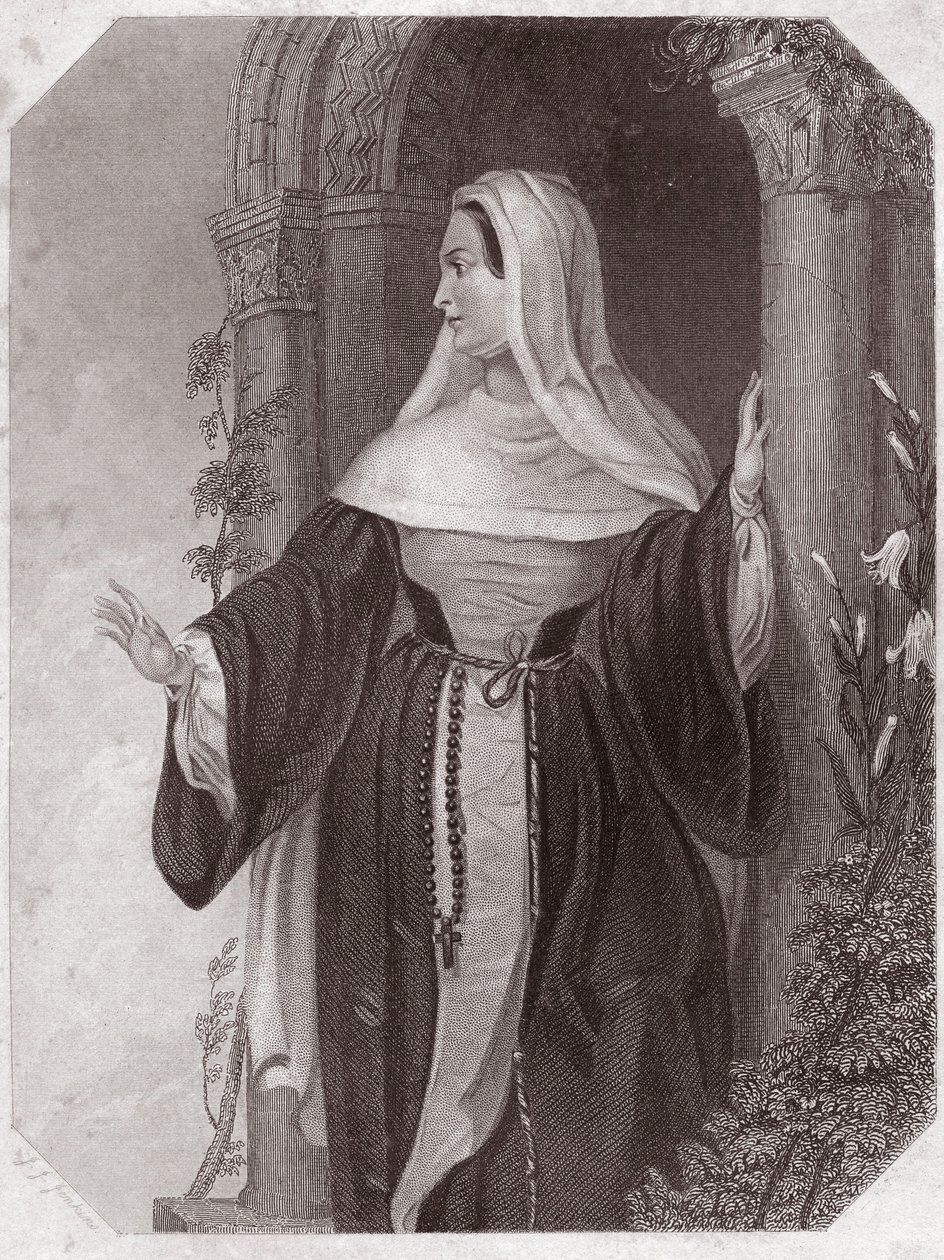 Emilia, moglie di Egeone, badessa di una comunità di Efeso (La commedia degli errori) in - "Galleria delle donne di Shakespeare, collezione di quarantacinque ritratti seri dei primi artisti londinesi, arricchita di avvisi critici e letterari" da English School