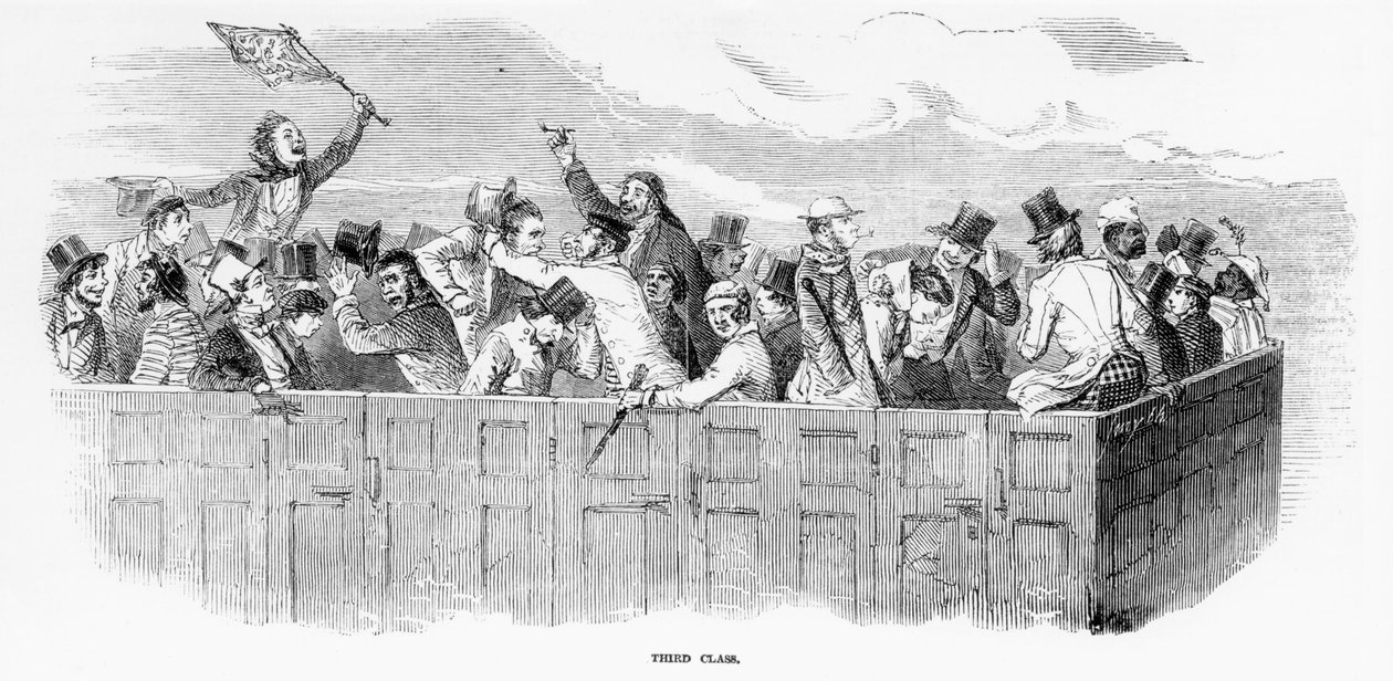 Corse di Epson 1847: La ferrovia - Terza classe (incisione) da English School