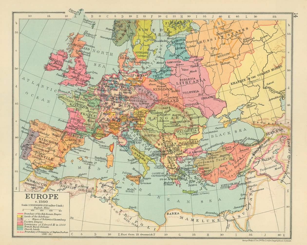 Europa c 1360 (litografia a colori) da English School