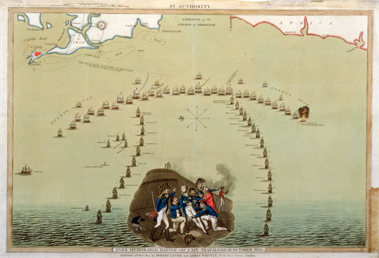 Battaglia memorabile al largo di Capo Trafalgar, 21 ottobre 1805, pubblicata da Laurie & Whittle, 12 dicembre 1805 da English School