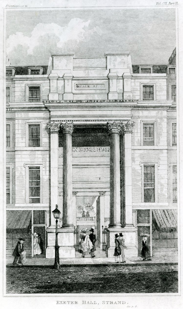 Exeter Hall, Strand, Londra dal Gentlemans Magazine da English School