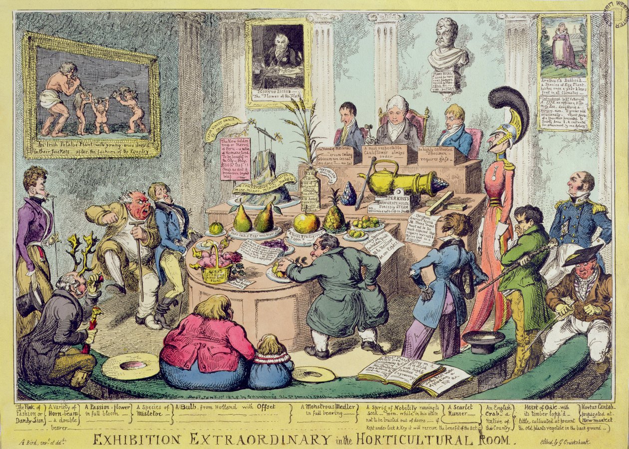 Esposizione Straordinaria nella Sala Orticola, inciso da George Cruikshank (1792-1878), pub. da G. Humphrey, 1826 (incisione colorata) da English School