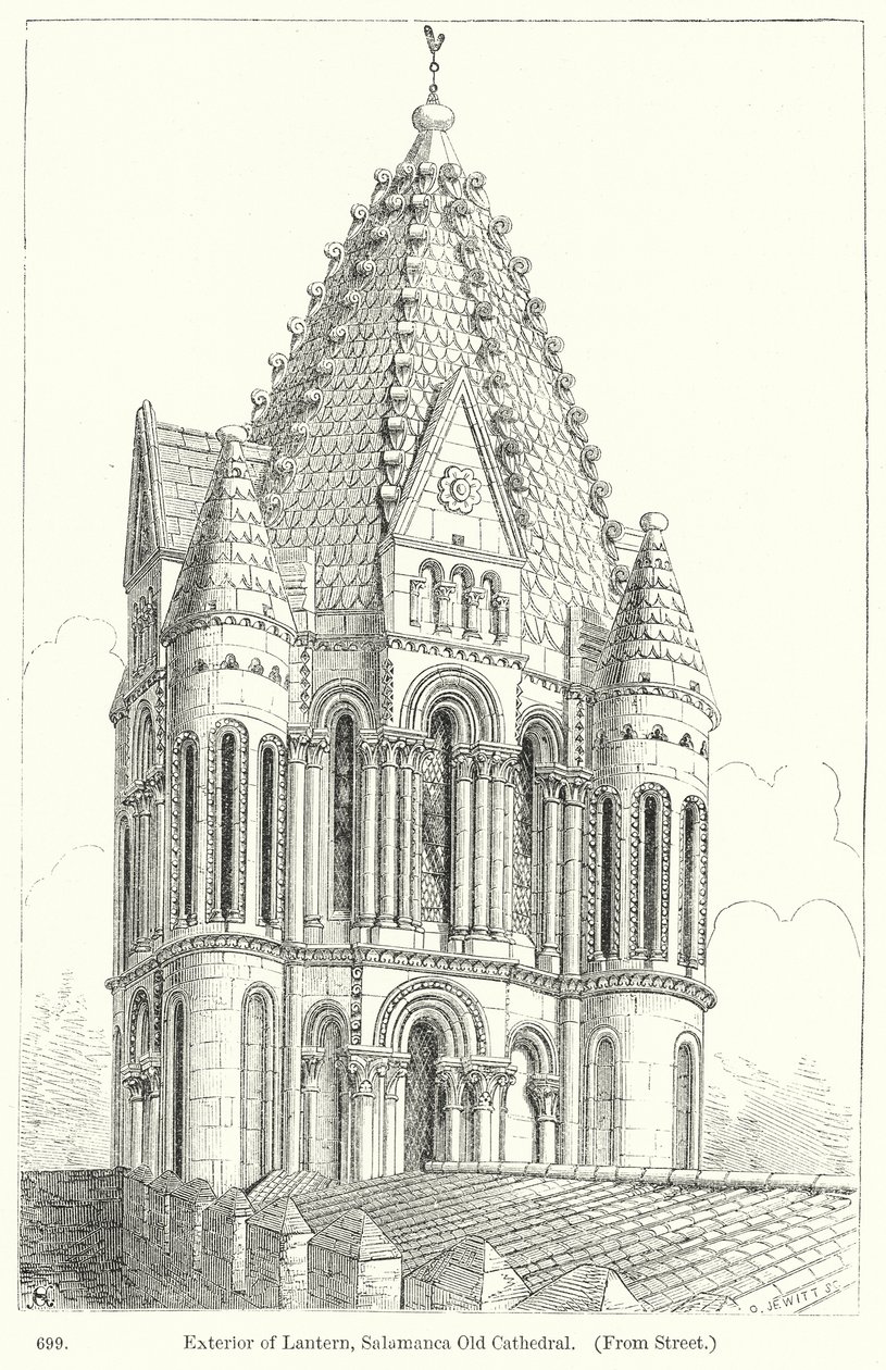 Esterno della Lanterna, Cattedrale vecchia di Salamanca (incisione) da English School