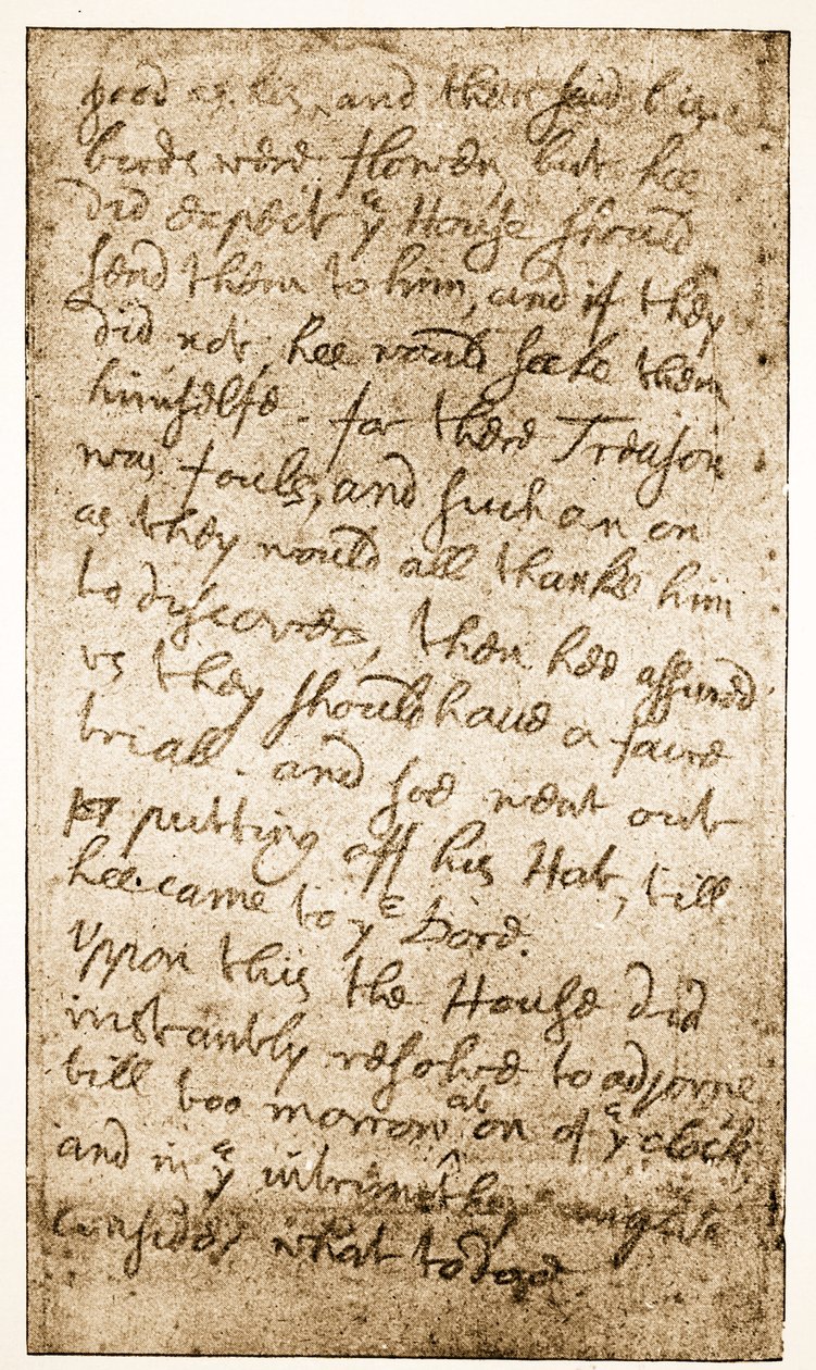 Facsimile di una pagina delle note di Sir Ralph Verney sul Lungo Parlamento da Memoirs of the Verney Family da English School