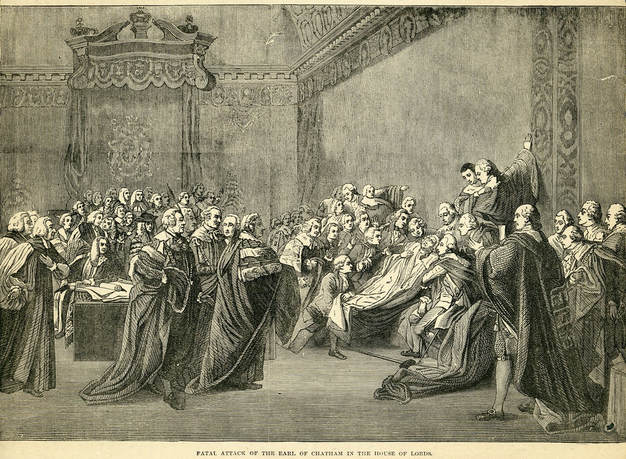 Sequestro fatale del conte di Chatham nella Camera dei Lord, 1778 da English School