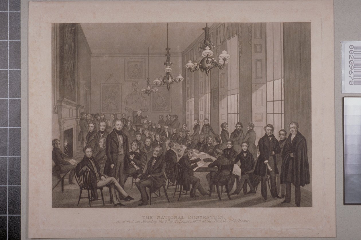 Primo incontro cartista, British Coffee House in Cockspur Street, 1839 da English School