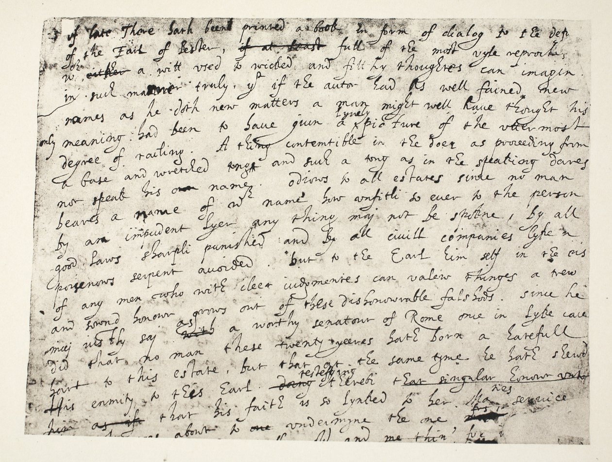 Prima metà della pagina della difesa del conte di Leicester di Sir Philip Sidney da English School