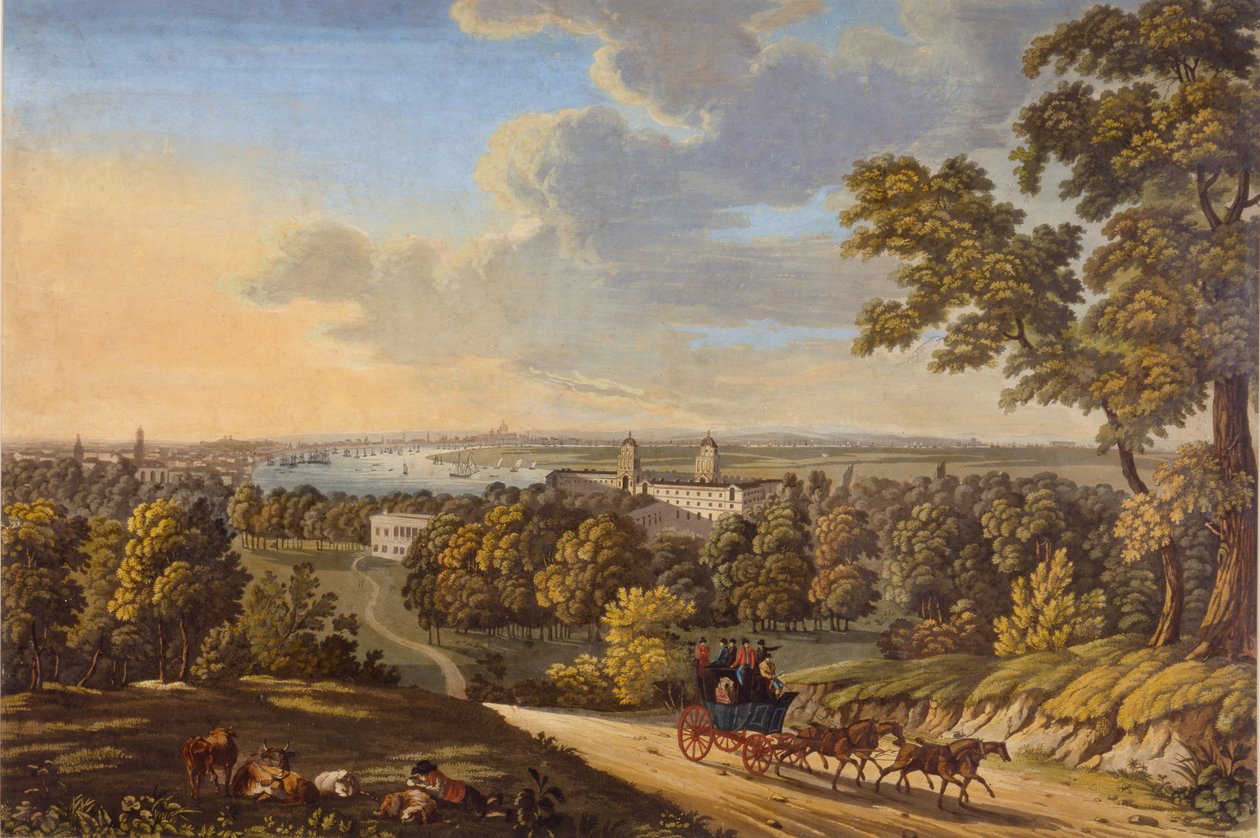 Flamstead Hill, Greenwich: La diligenza diretta a sud c.1810-20 da English School