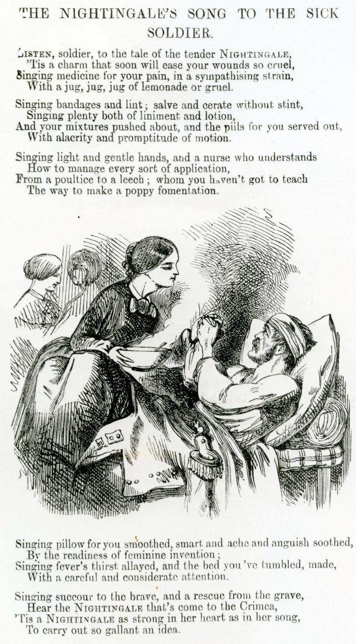 Florence Nightingale che cura un soldato malato in Crimea da English School
