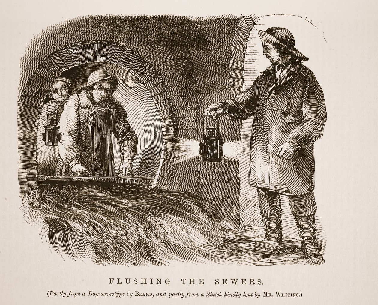 Pulizia delle fogne, in parte dal dagherrotipo di Richard Beard e in parte da uno schizzo gentilmente prestato dal Sig. Whiting, illustrazione da London Labour and London Poor di Henry Mayhew, pub. 1862 da English School