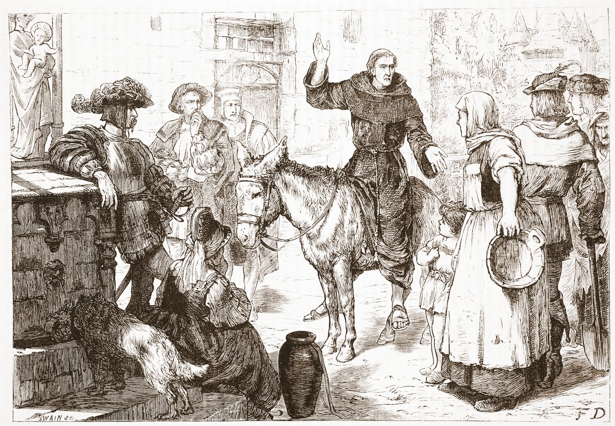 Francesco Lambert che predica, illustrazione da La storia del protestantesimo di James Aitken Wylie, pub. 1878 da English School