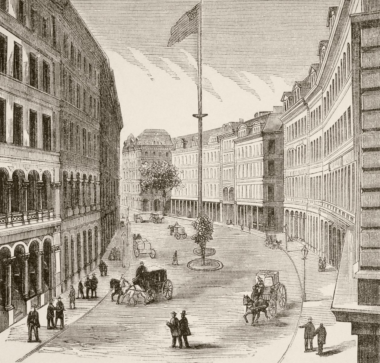 Franklin Street, Boston, Massachusetts negli anni 1870 da English School