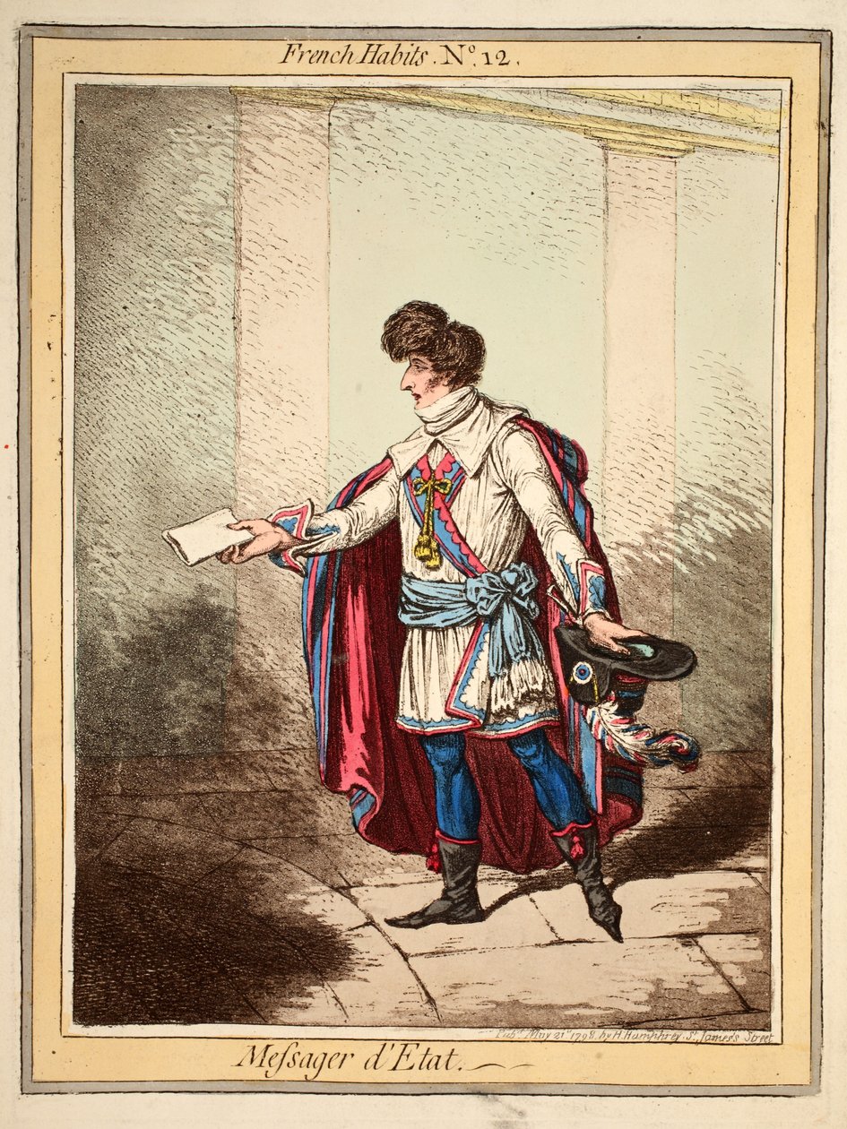 Abiti Francesi n. 12, Messaggero di Stato, pub. da H. Humphreys 21 maggio 1798 da English School