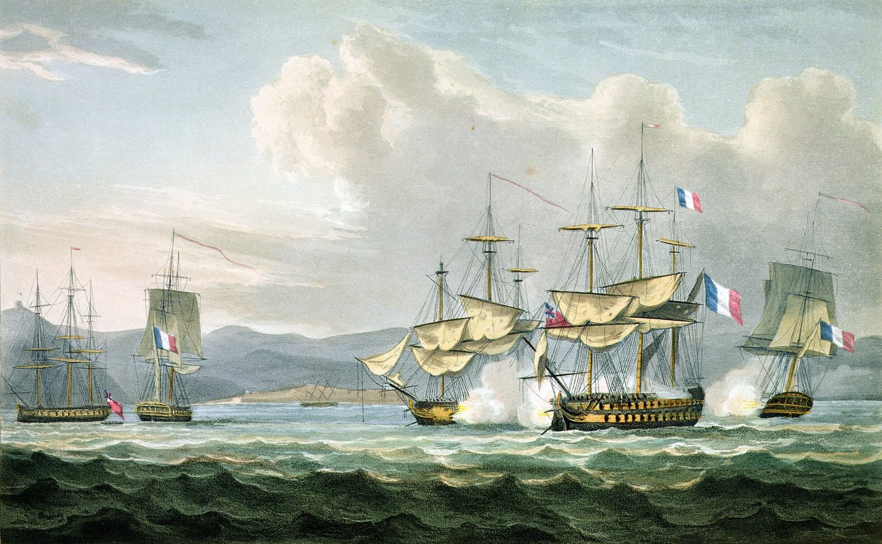 Azione della fregata a Vizagapatam Roads, India, 18 settembre 1804, inciso da T. Sutherland per The Naval Chronology of Great Britain di J. Ralfe, pubblicato nel 1820 da English School