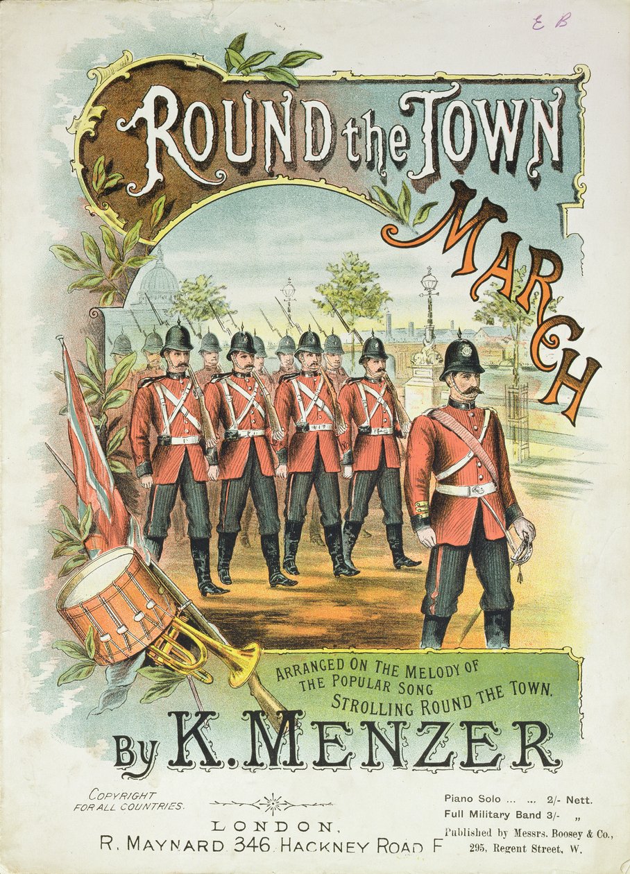 Copertina della partitura musicale per Round the Town March, di K. Menzer da English School
