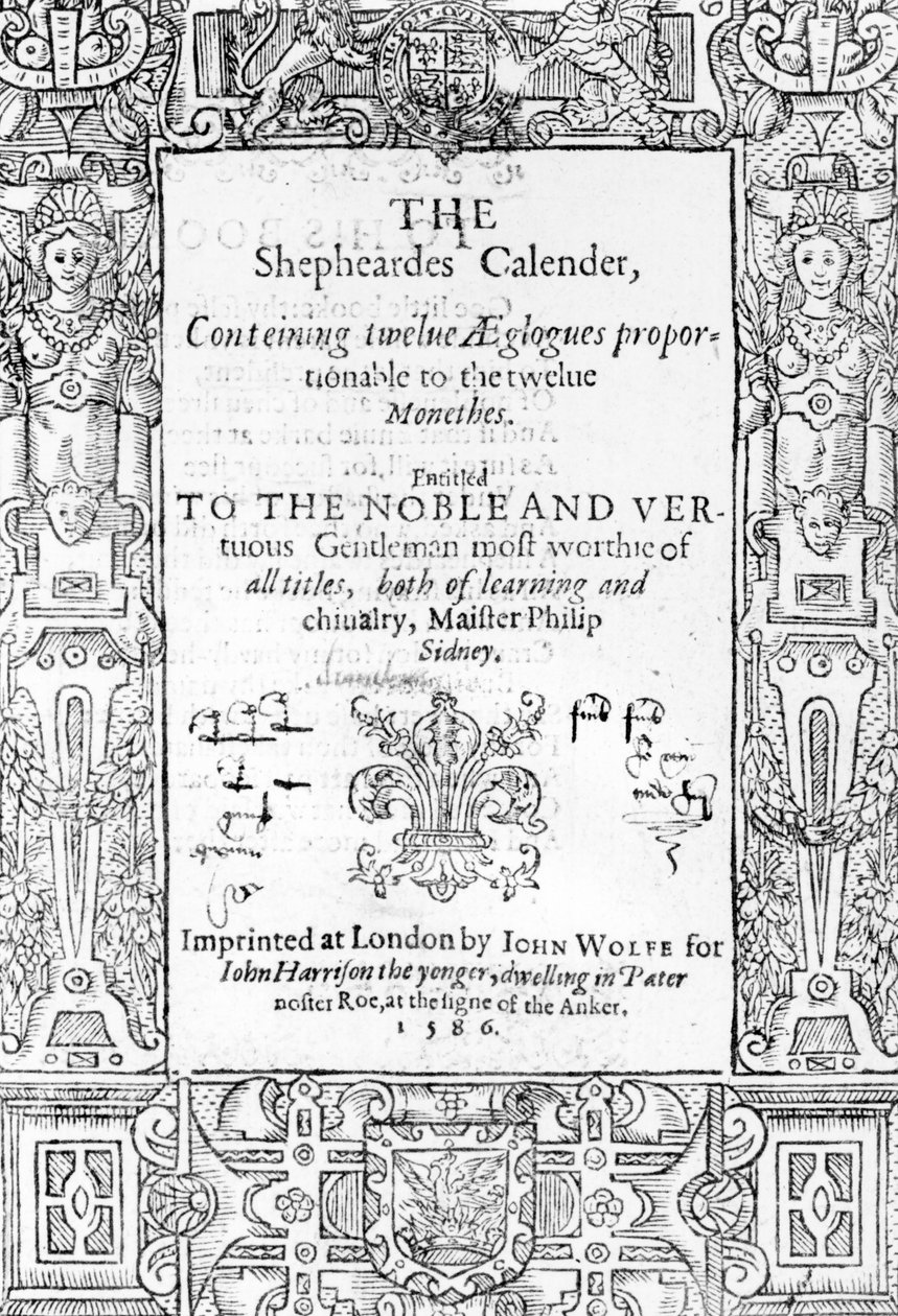 Frontespizio di The Shepheardes Calender di Esmond Spenser (1552-99), pubblicato nel 1586 da English School