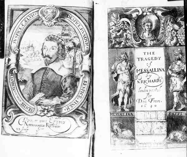 Frontespizio di La Tragedia di Messalina di Nathanael Richards, pub. nel 1640 da English School
