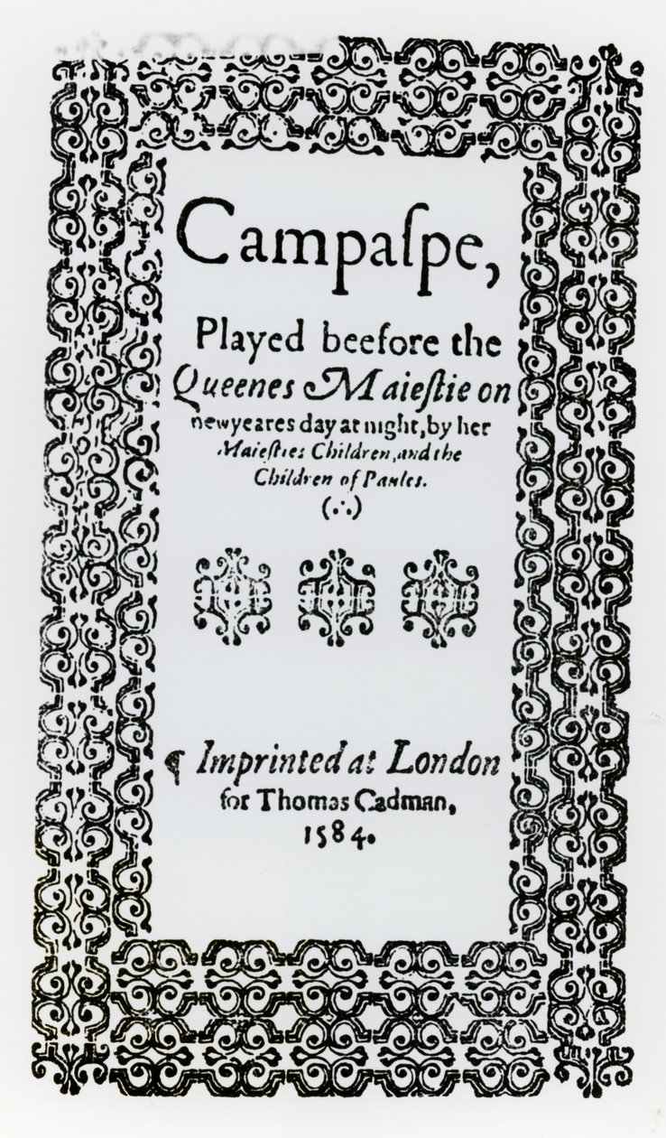 Frontespizio di Campaspe di John Lyly, 1584 da English School