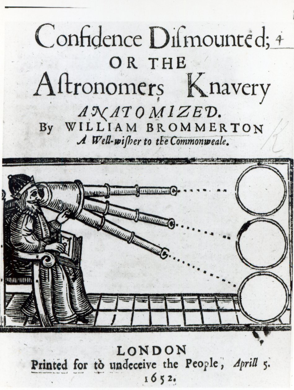 Frontespizio di Confidence Dismounted; or the Astronomers Knavery Anatomized di William Brommerton, pubblicato nel 1652 da English School