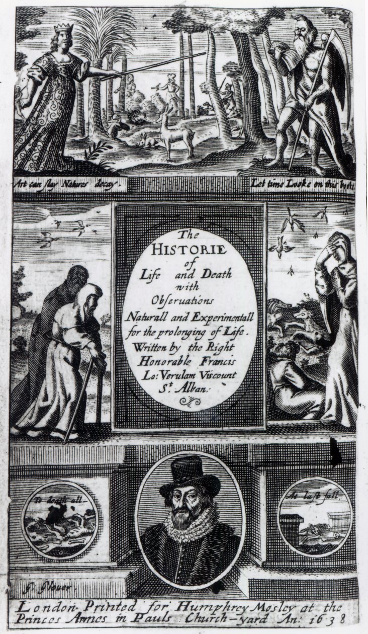 Frontespizio di La storia della vita e della morte di Francis Bacon, pubblicato nel 1638 da English School