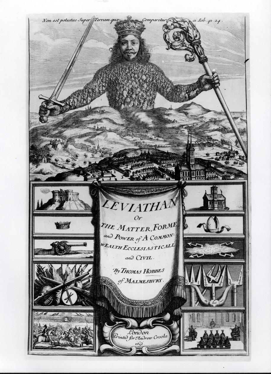 Frontespizio di Leviathan or the Matter, Forme and Power of a Common Wealth Ecclesiasticall and Civil, 1651, di Thomas Hobbes di Malmesbury da English School
