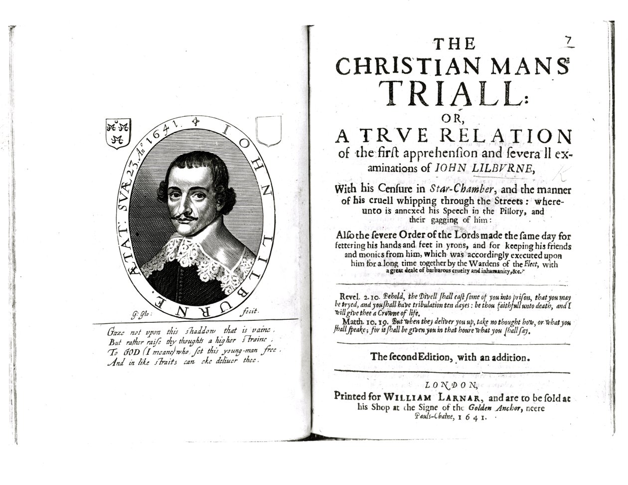 Frontespizio di La prova del cristiano di John Lilburne (c.1614-57) 1641 da English School
