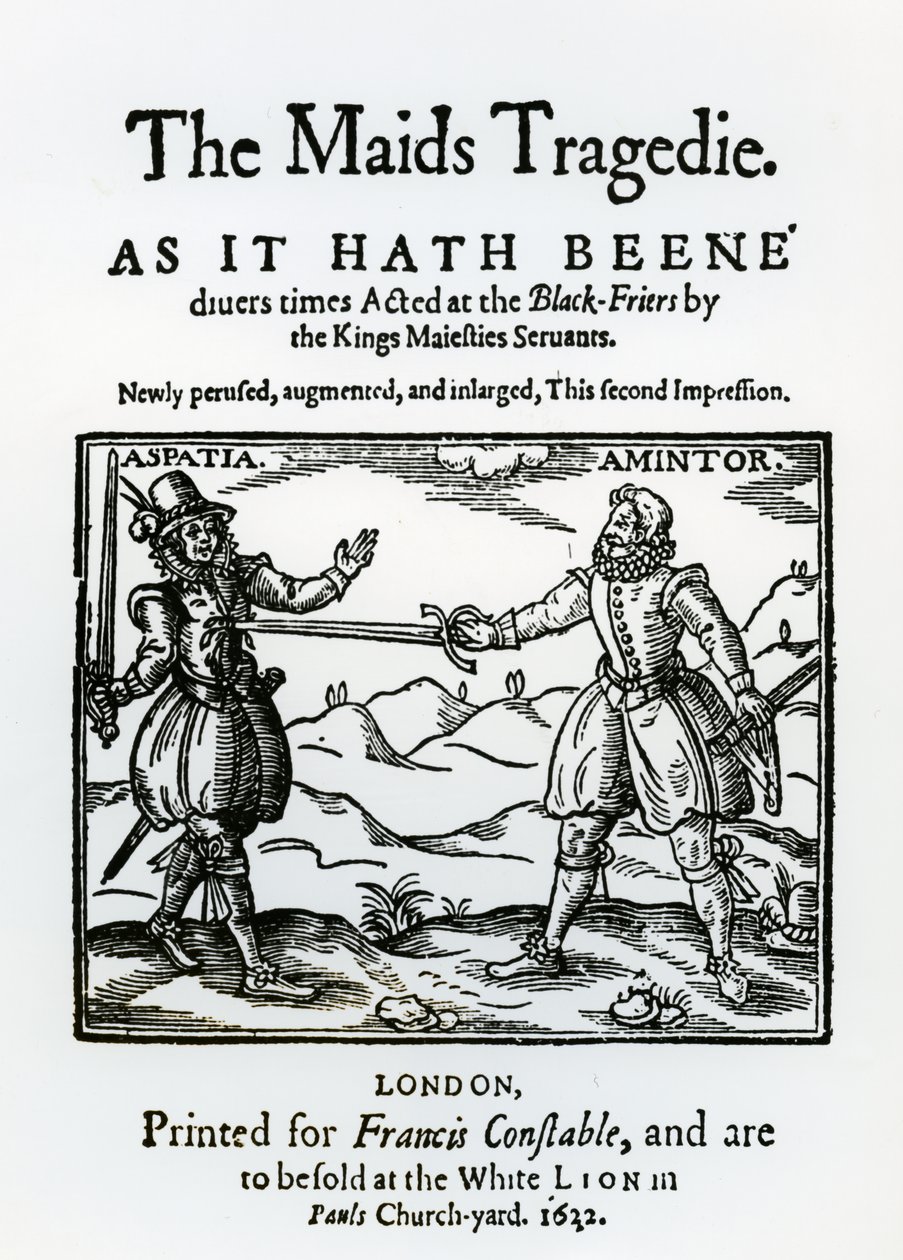Frontespizio di The Maids Tragedy di Sir Francis Beaumont e John Fletcher, 1622 da English School