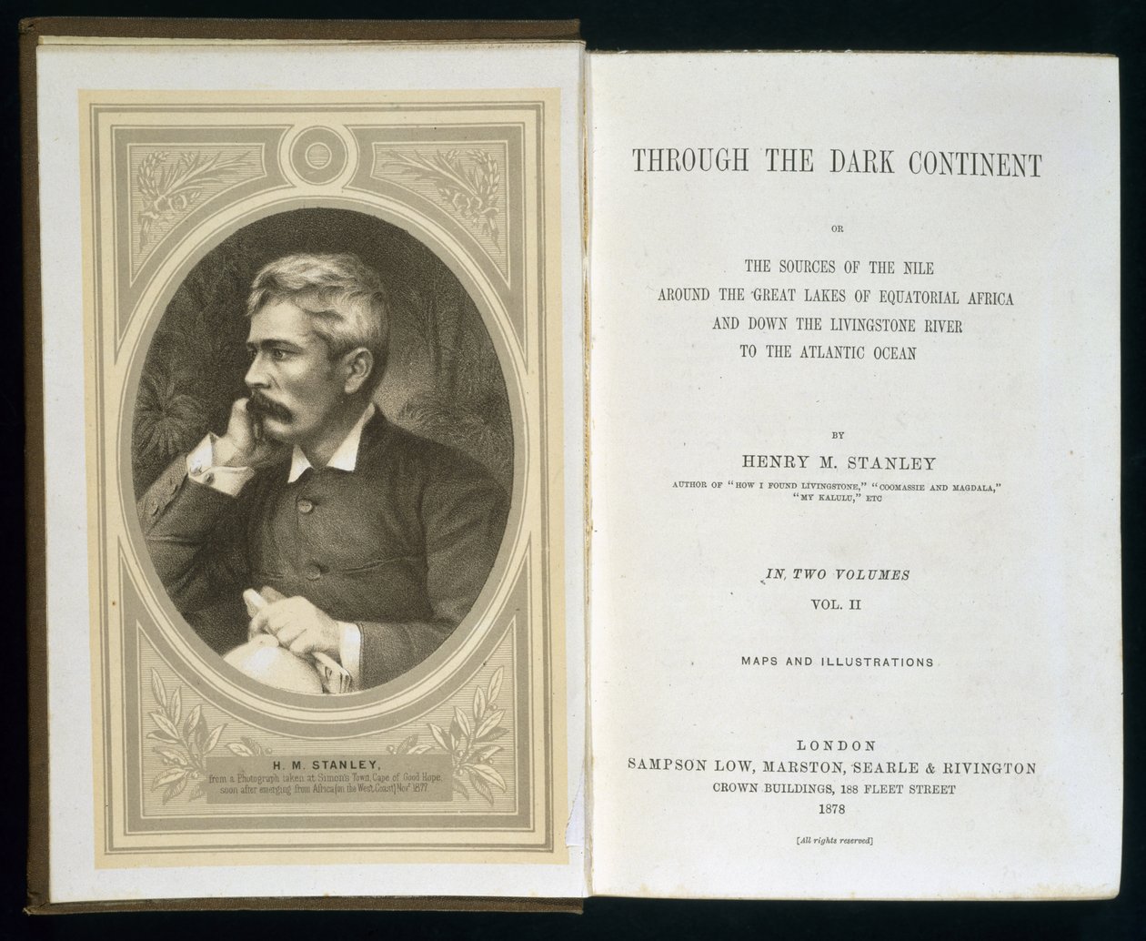 Frontespizio di Through the Dark Continent, di Henry M. Stanley, pubblicato nel 1878 da English School