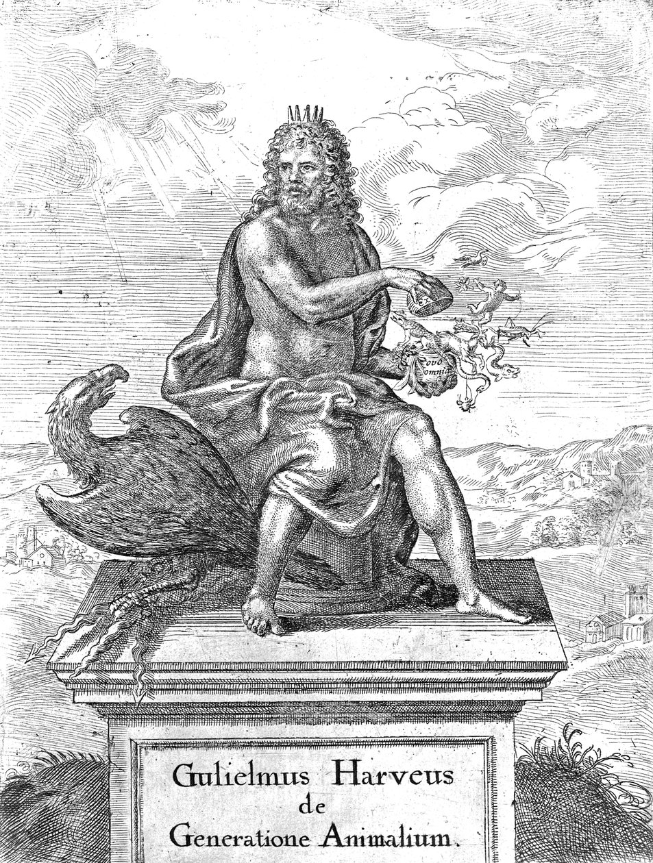 Frontespizio di De Generatione Animalium di William Harvey, pubblicato nel 1651 da English School