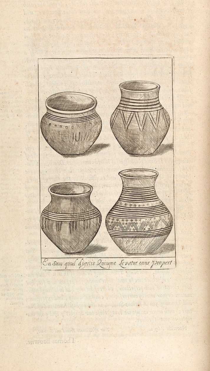 Urne funerarie, illustrazione da Opere di Thomas Brown, Londra 1686 da English School
