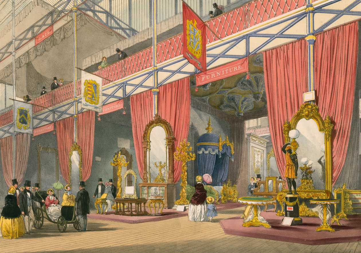 Sezione arredamento della Grande Esposizione del 1851 (litografia a colori) da English School