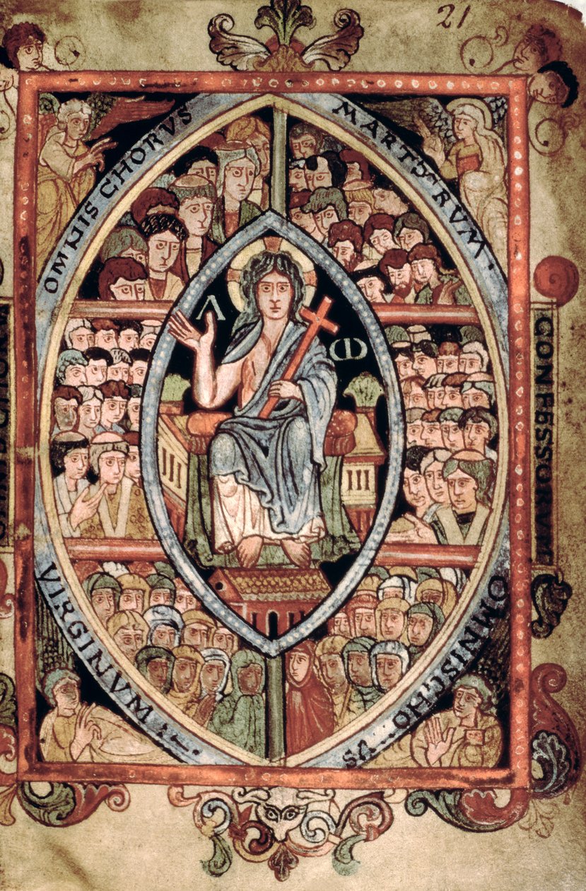 Cristo in Maestà, dal Salterio di Athelstan, Vecchio Minster, Winchester, 925-50 (pergamena) da English School
