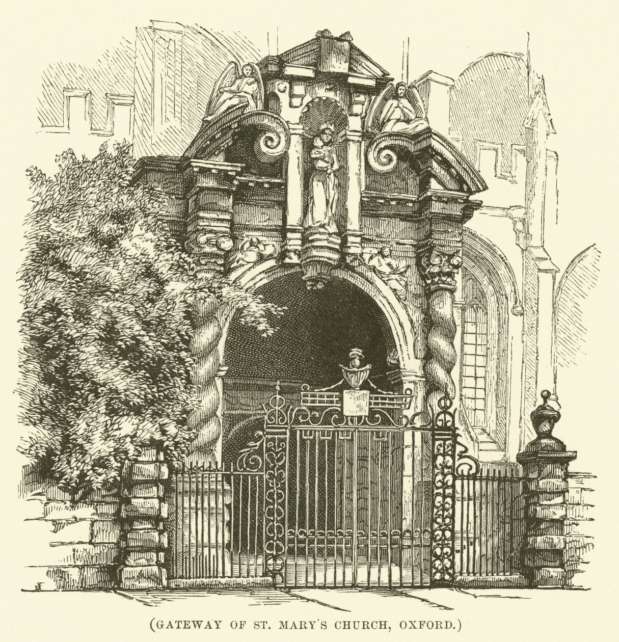 Porta della chiesa di St Mary, Oxford (incisione) da English School