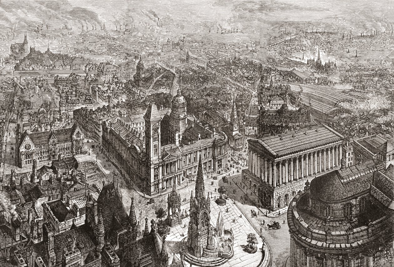 Veduta generale di Birmingham, West Midlands, Inghilterra da English School