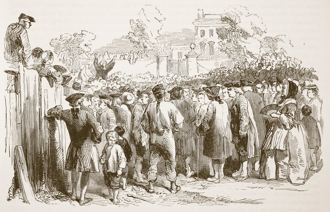 George Whitefield predica, illustrazione da Cassells Illustrated History of England da English School
