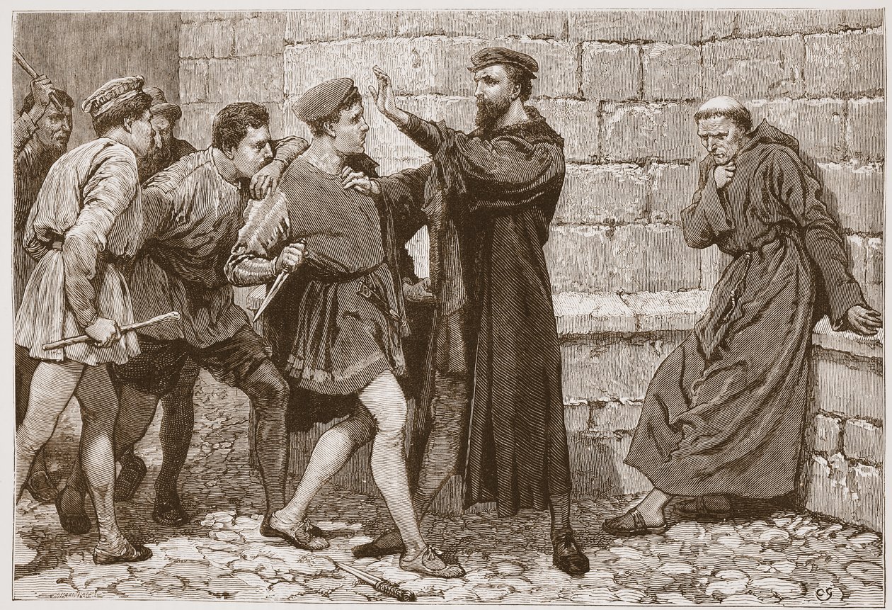 George Wishart che protegge il suo aspirante assassino, illustrazione da 