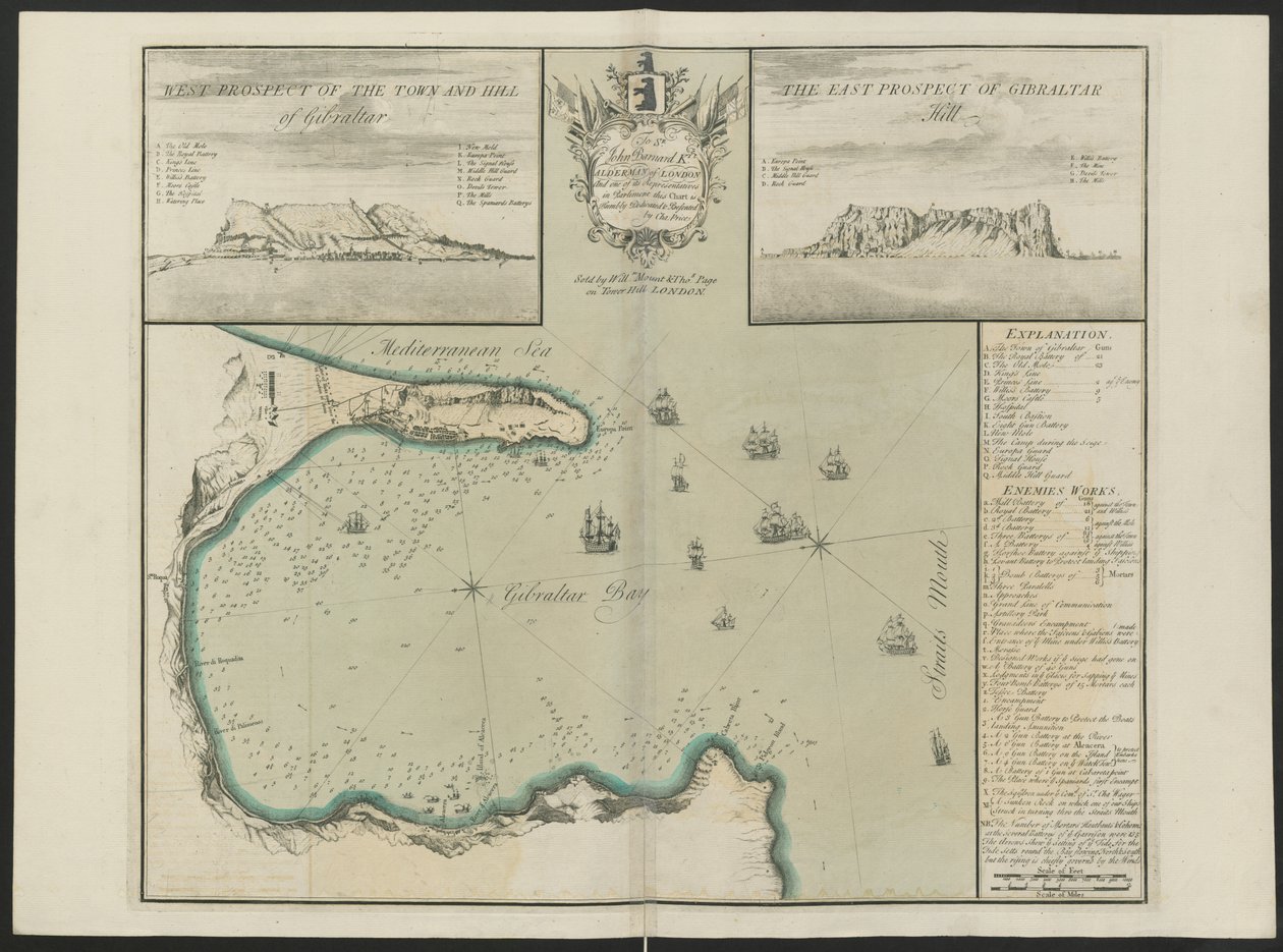 Baia di Gibilterra (Prospetto Ovest e Est di G. Hill.) di C. Price, c.1730 da English School