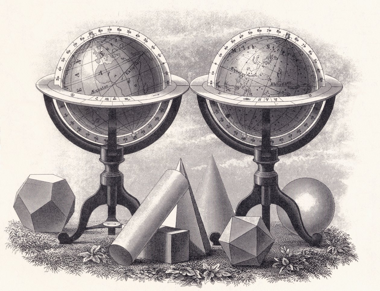 Globi della Terra e dei Cieli con Forme Geometriche da English School