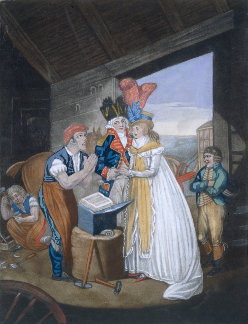 Gretna Green, o il matrimonio rovente, pub. Da Aurrie & Whittle, 1794 da English School