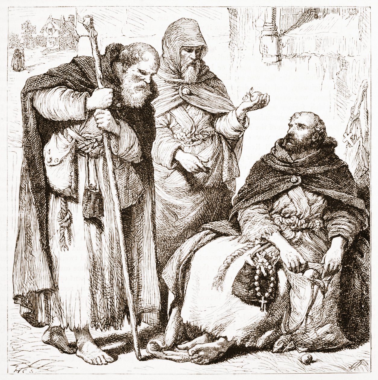 Gruppo di frati mendicanti, illustrazione da La storia del protestantesimo di James Aitken Wylie (1808-1890), pub. 1878 da English School