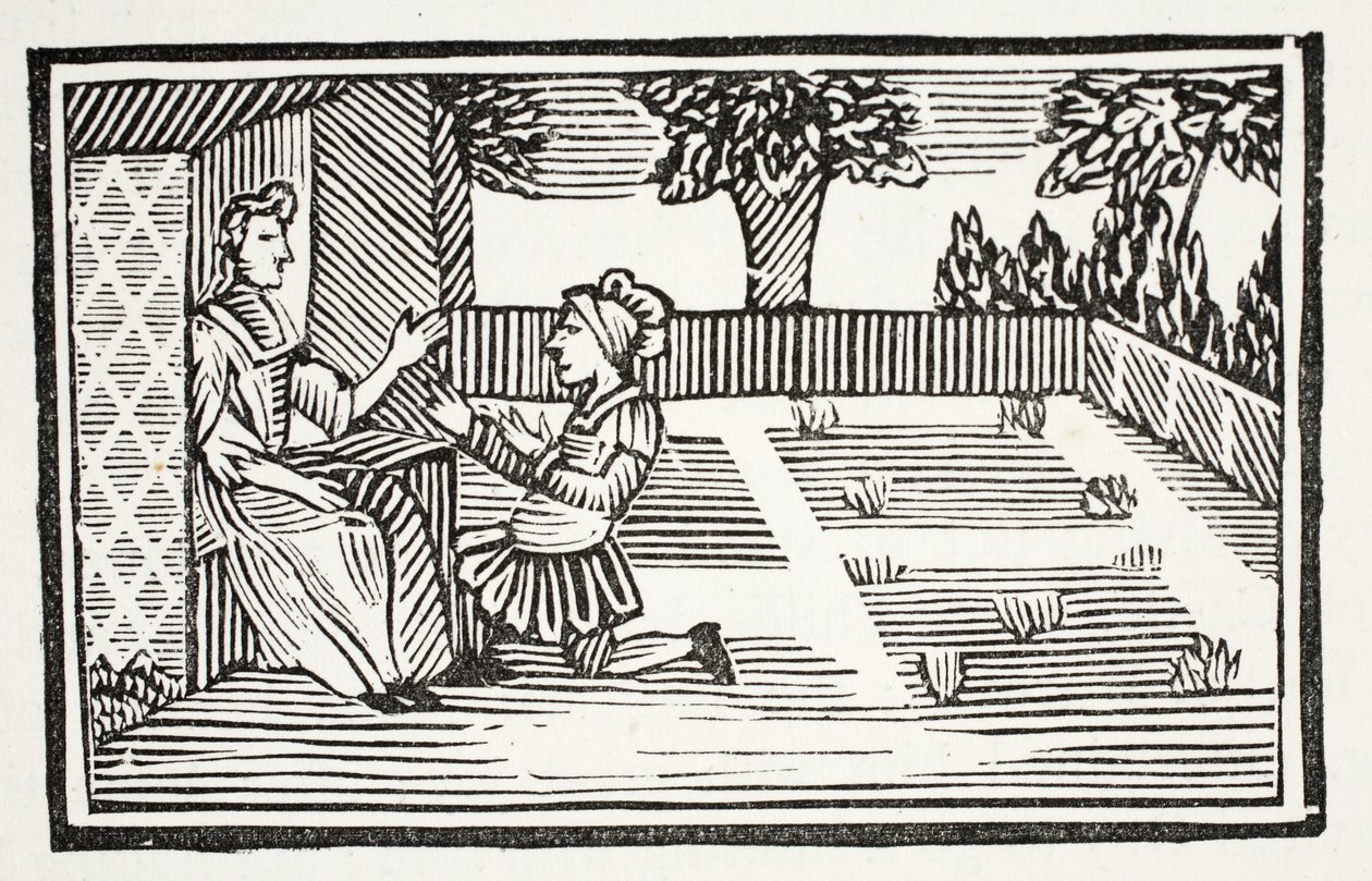 Guy corteggia Fair Phillis, illustrazione da Chap-books del XVIII secolo di John Ashton, pub. 1882 da English School