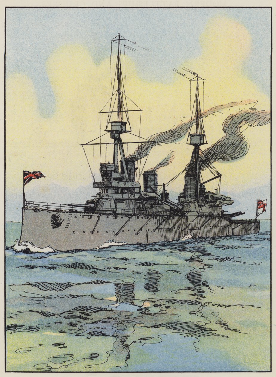 HMS Indomitable (litografia a colori) da English School