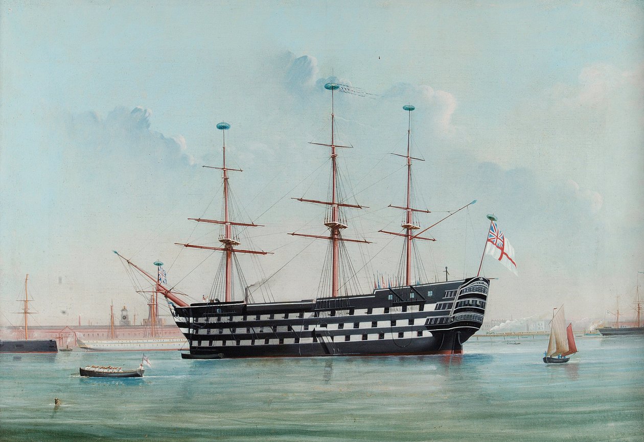 HMS Victory nel porto di Portsmouth, c.1860 da English School