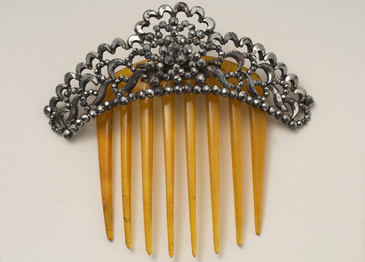 Pettine per capelli con testina incernierata (corno sintetico, acciaio e perline d
