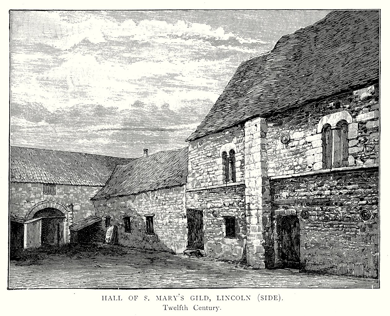 Sala della Gilda di S. Maria, Lincoln (lato) (incisione) da English School