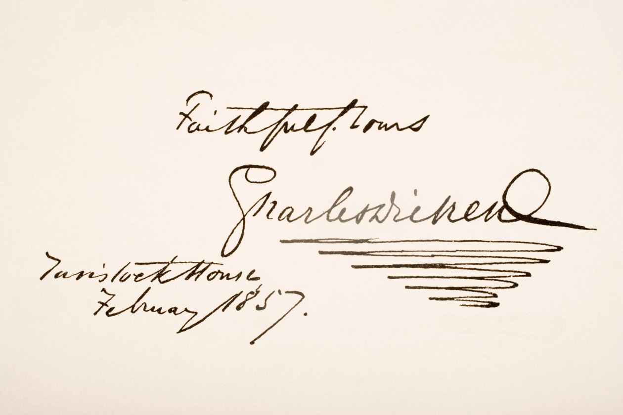 Scrittura e firma di Charles Dickens, 1857 da English School