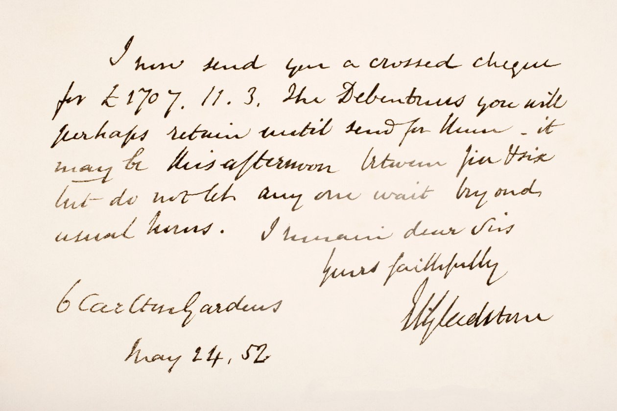 Scrittura e firma di William Eward Gladstone da English School