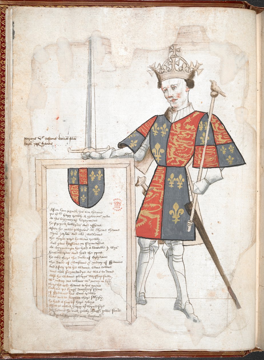 Harley 4205 f.7v Un re inglese in armatura e tabarro (Enrico V) dal 